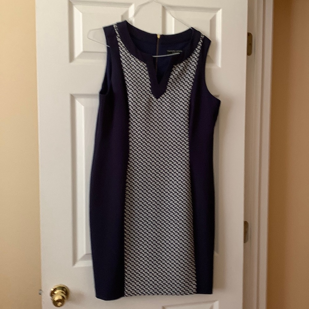 Navy and white straight dress